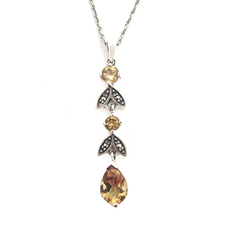 Citrine and Marcasite Leaf Necklace - Click Image to Close